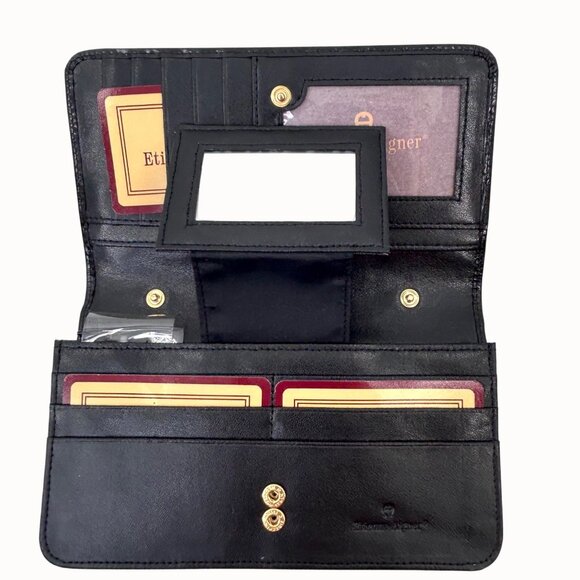 NWOT Etienne Aigner Black Croc-Embossed Leather Foldover Wallet - Picture 4 of 7